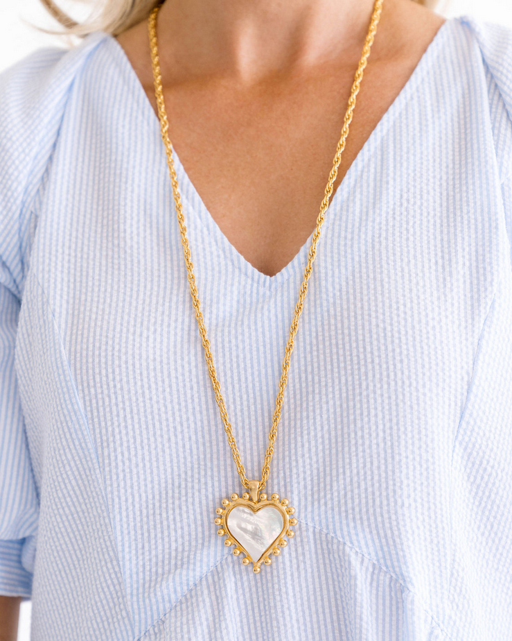 Susan Shaw Long Mother of Pearl Heart Necklace