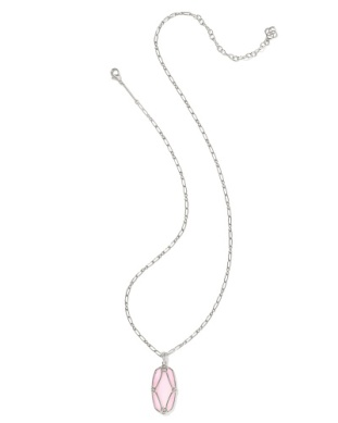 Kendra Scott Elle Lattice Silver Blush MOP Frame Long Pendant Necklace