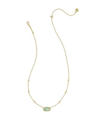 Kendra Scott Elisa Lattice Light Green MOP Gold Shot Pendant Necklace