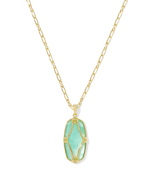Kendra Scott Elle Lattice Light Green MOP Long Pendant Necklace