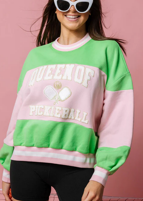 Queen of Sparkles Green & Pink Pickleball Sweatshirt