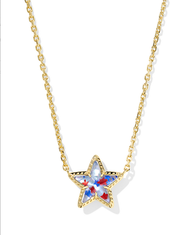 Kendra Scott Cassidy Gold Red White Blue Star Illusion Short Pendant Necklace