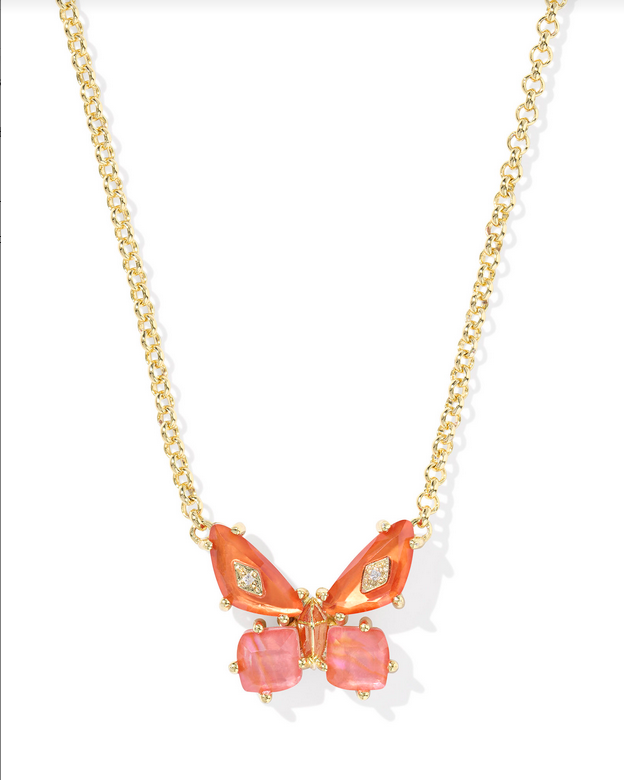 Kendra Scott Bianca Butterfly Gold Orange Mix Short Pendant Necklace