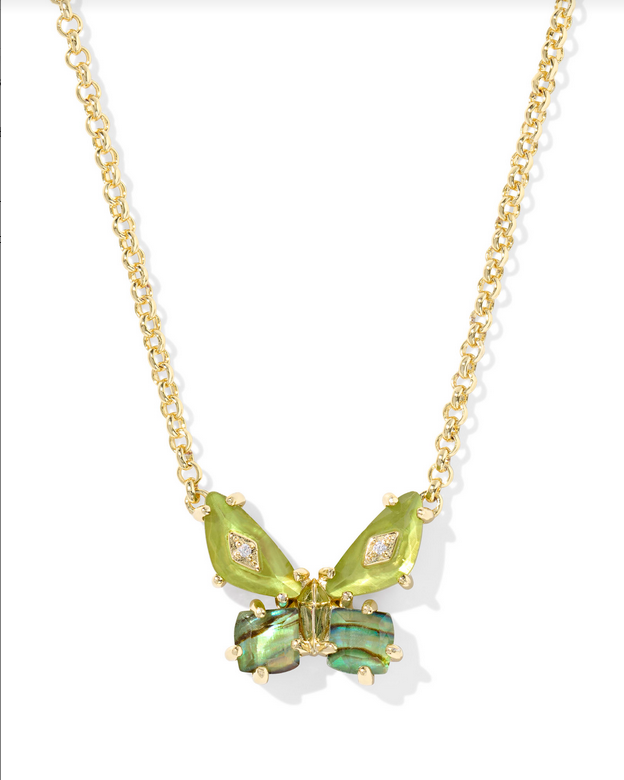 Kendra Scott Bianca Butterfly Gold Green Mix Short Pendant Necklace