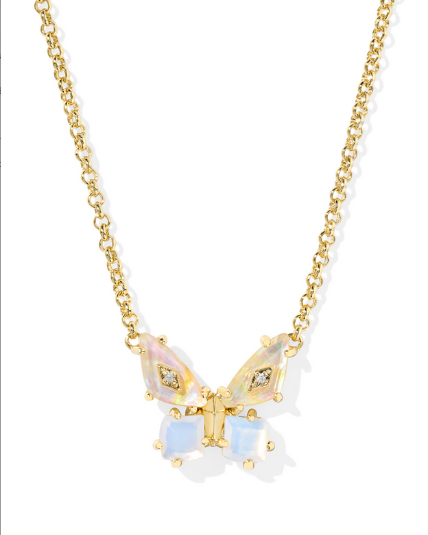 Kendra Scott Bianca Butterfly Gold Iridescent White Mix Short Pendant Necklace