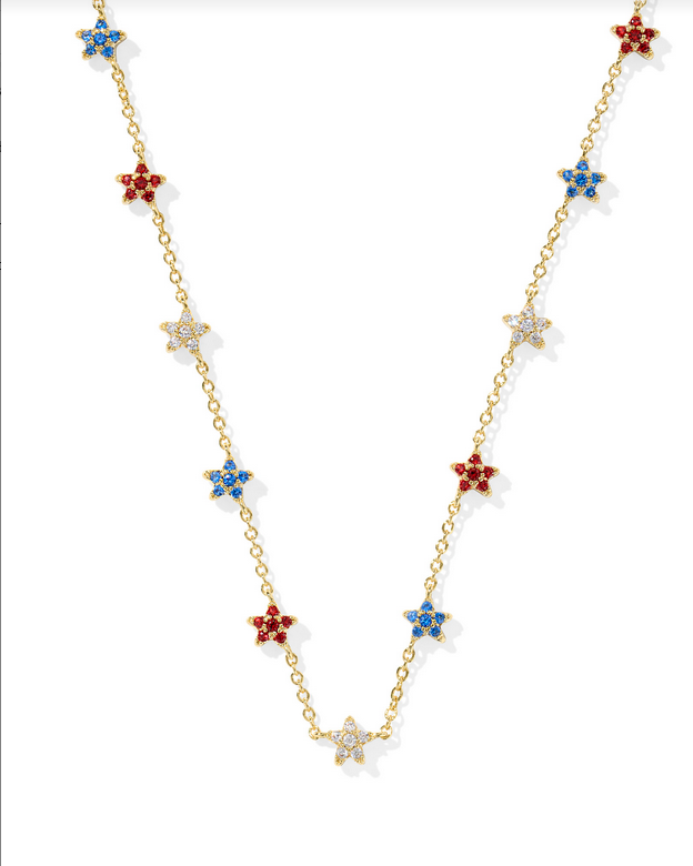 Kendra Scott Sierra Star Crystal Gold Red White Blue Strand Necklace