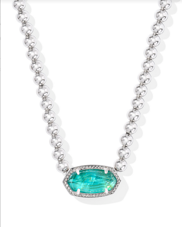 Kendra Scott Elisa Silver Bright Aqua Illusion Beaded Necklace