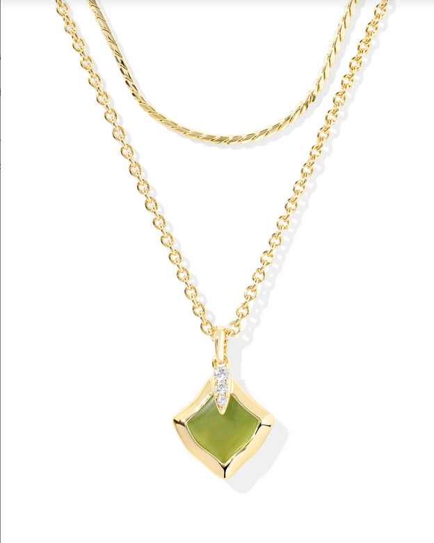 Kendra Scott Joelle Gold Chartreuse Green MOP Multi Strand Necklace