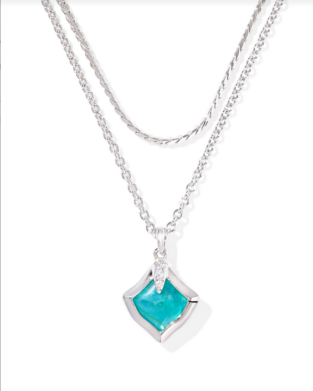 Kendra Scott Joelle Silver Bright Aqua Ilusion Multi Strand Necklace