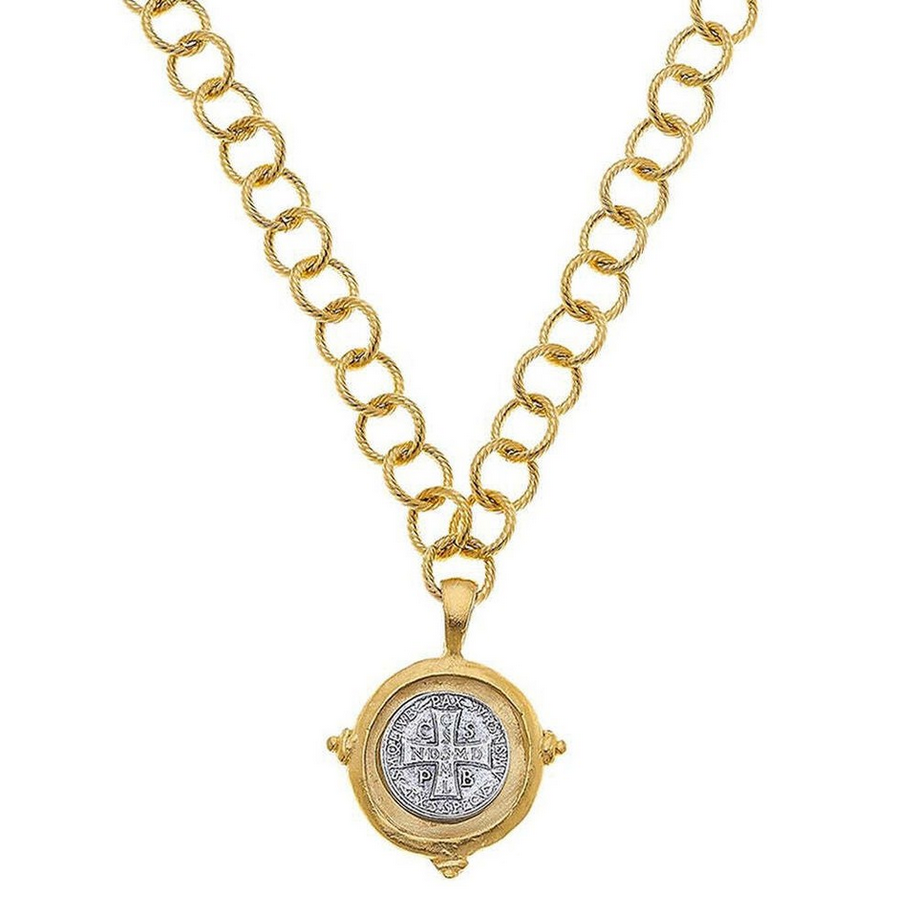 Susan Shaw Mixed Metal St Benedict Cross Necklace
