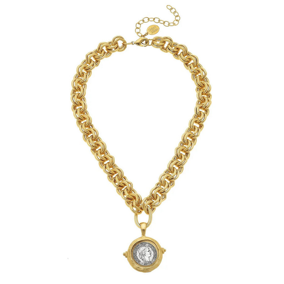 Susan Shaw Gold Silver Italian Intaglio Coin Necklace