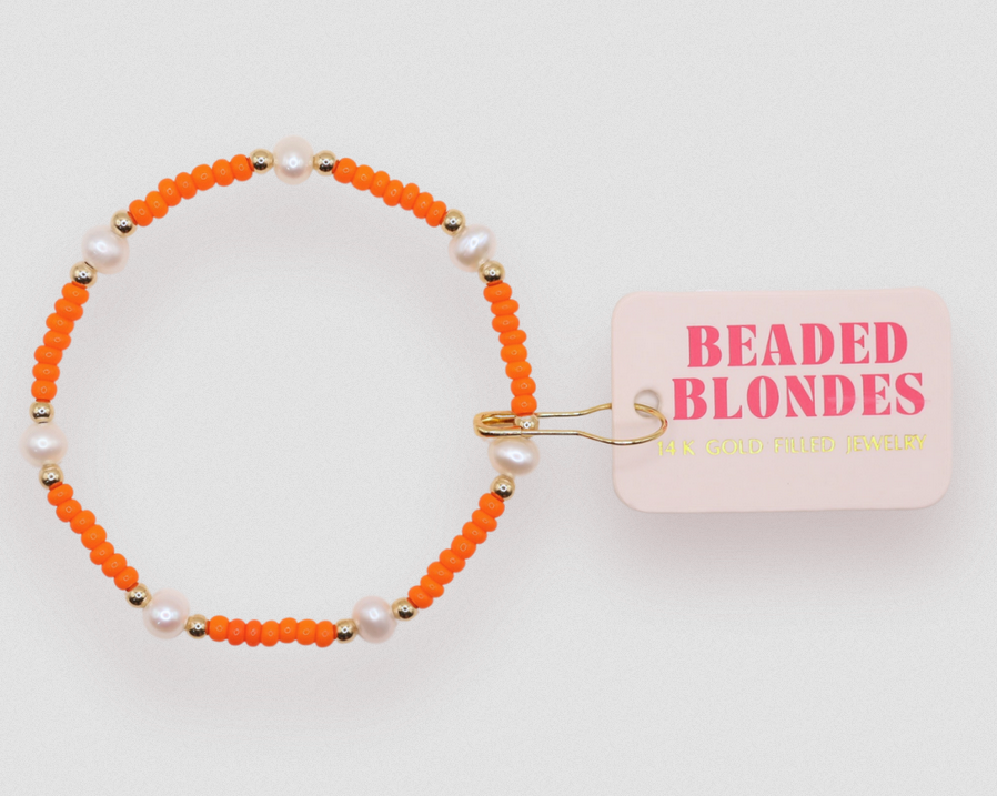 Beaded Blondes Orange Pearl Bracelet