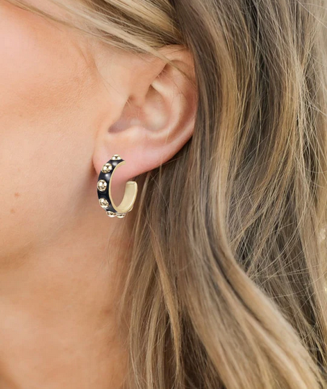 Natalie Wood Enchanted Mini Beaded Hoop Earring Black/gold