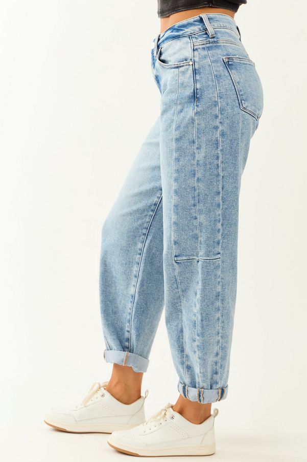 Risen High Rise Medium Wash Barrel Jeans