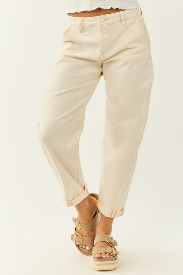Risen Almond High Rise Barrel Pants