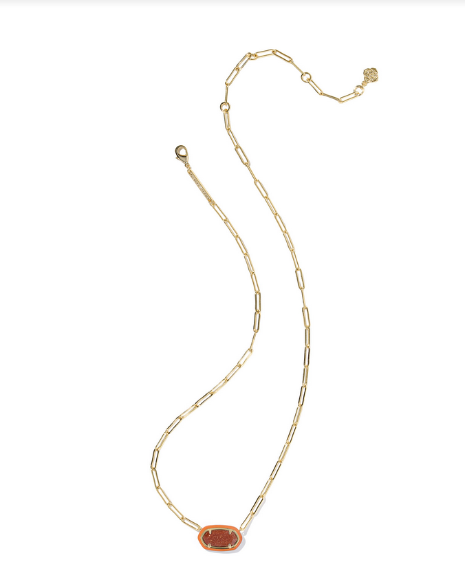Kendra Scott Elisa Enml Frm Prclp Nck Gold Orange Goldstone