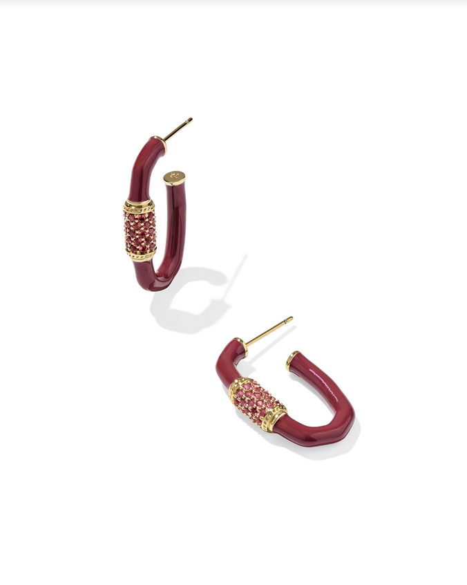 Kendra Scott Emery Enamel Hoop Earring Gold Burgandy Mix