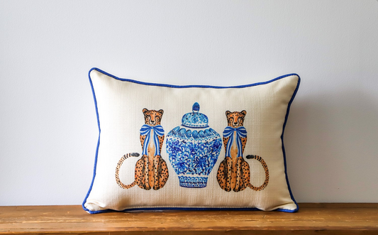 Blue Vase Cheetah Pillow