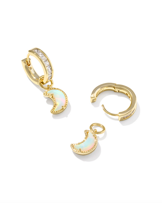 Kendra Scott Moon Huggie Ear Gold White Mix
