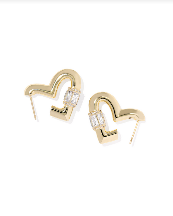 Kendra Scott Emery Heart Hoop Gold White CZ