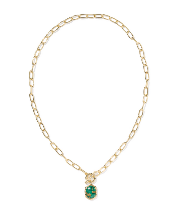 Kendra Scott Daphine Link Chain Necklace Gold BRZ VND Malachite