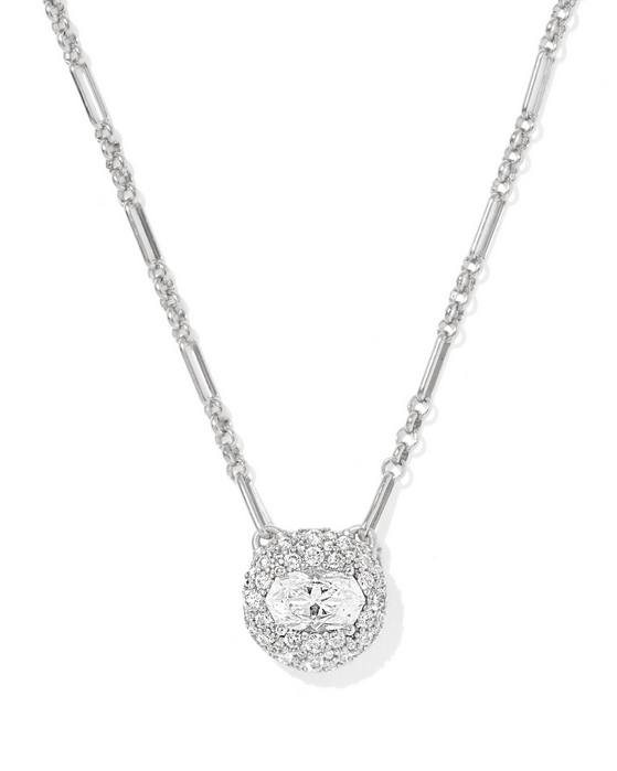 Kendra Scott Bella Short Necklace RHOD Metal White CZ