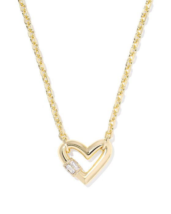 Kendra Scott Emery Heart Necklace Gold White CZ