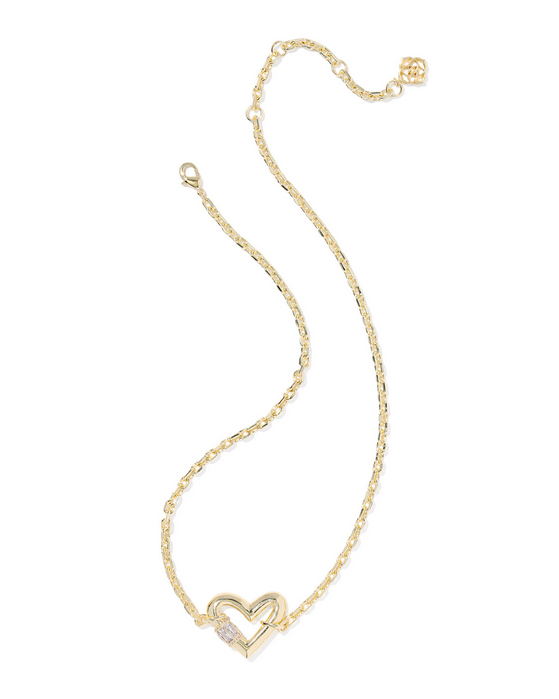 Kendra Scott Emery Heart Necklace Gold White CZ