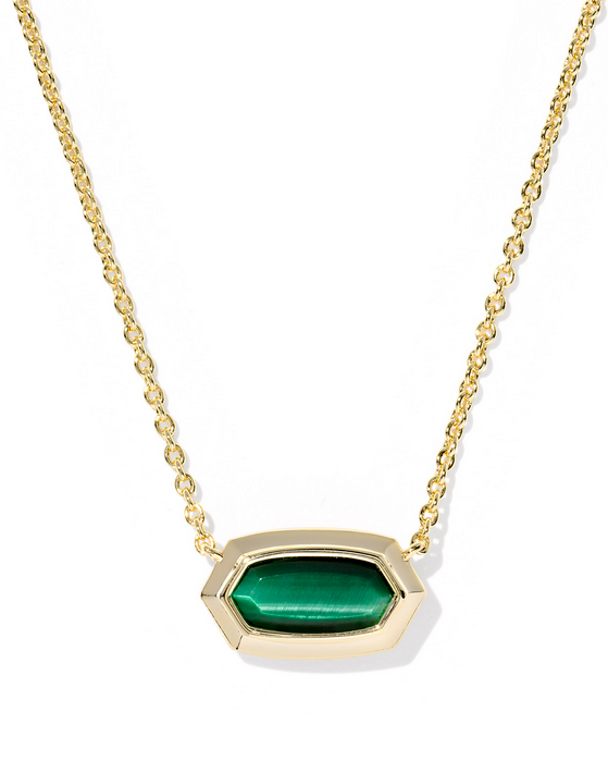 Kendra Scott Elisa Bezel Necklace Gold Green Tigers Eye