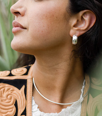 Noonday Wide Hammered Hoops Silver