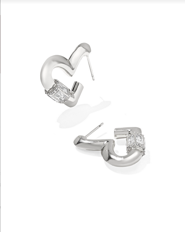 Kendra Scott Emery Heart Hoop Earring RHOD White CZ