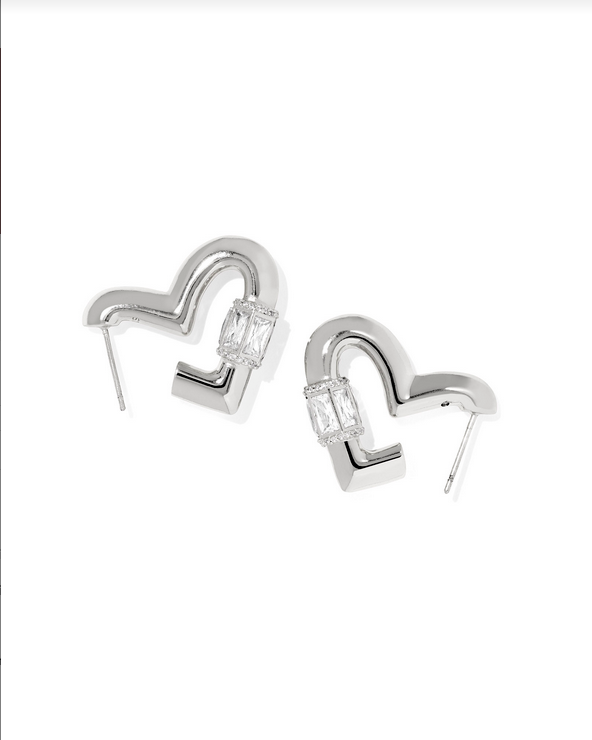Kendra Scott Emery Heart Hoop Earring RHOD White CZ