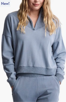 Barefoot Dreams Blue Dusk Brushed Fleece Half Zip Pullover