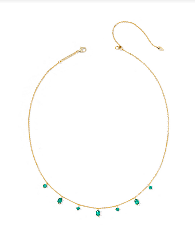Kendra Scott Cailin Gold Green Crystal Delicate Stand Necklace