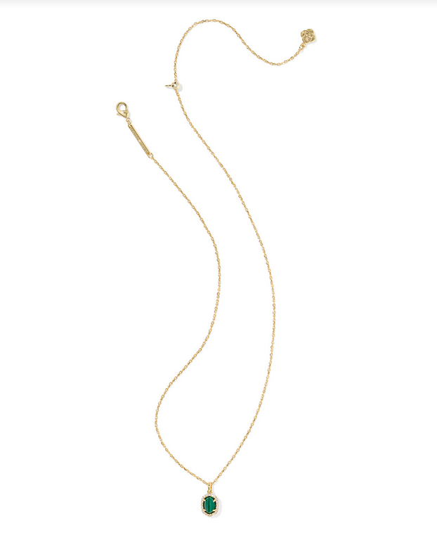 Kendra Scott DAPHNE CRYSTAL GOLD GREEN MALACHITE FRAME SHORT PENDANT NECKLACE