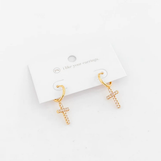 PS Waterproof Taryn Gold Cross Earrings