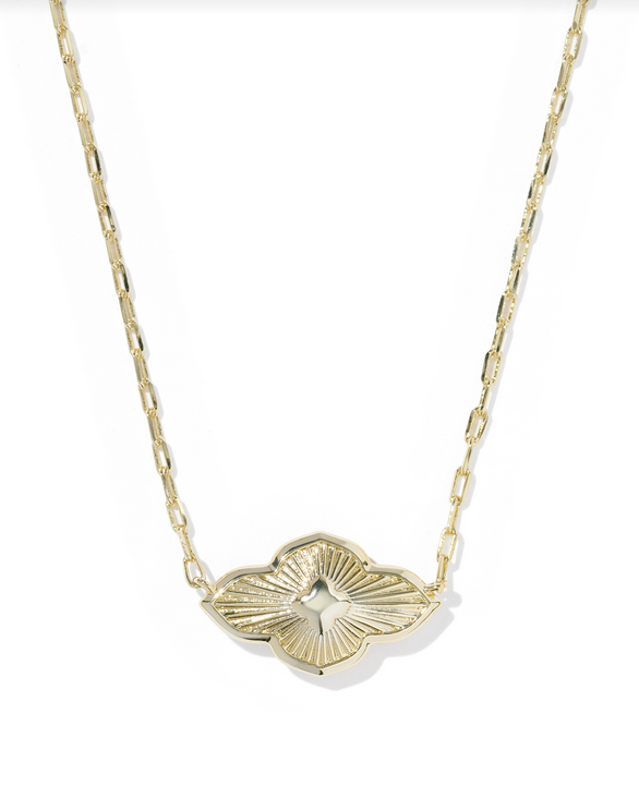 Kendra Scott Abbie Medallion Gold Pink Short Pendant Necklace