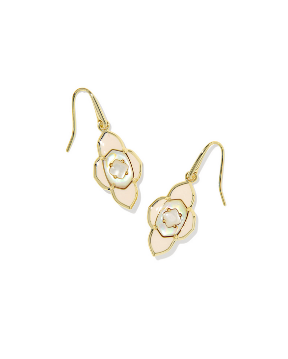 Kendra Scott Abbie Medallion Gold Neutral Small Drop Earrings