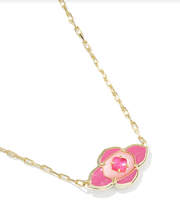 Kendra Scott Abbie Medallion Gold Hot Pink Mix Short Pendant Necklace