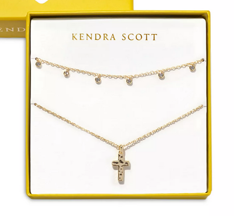 Kendra Scott Amelia Cross Necklace Gift Set Gold White Crystal