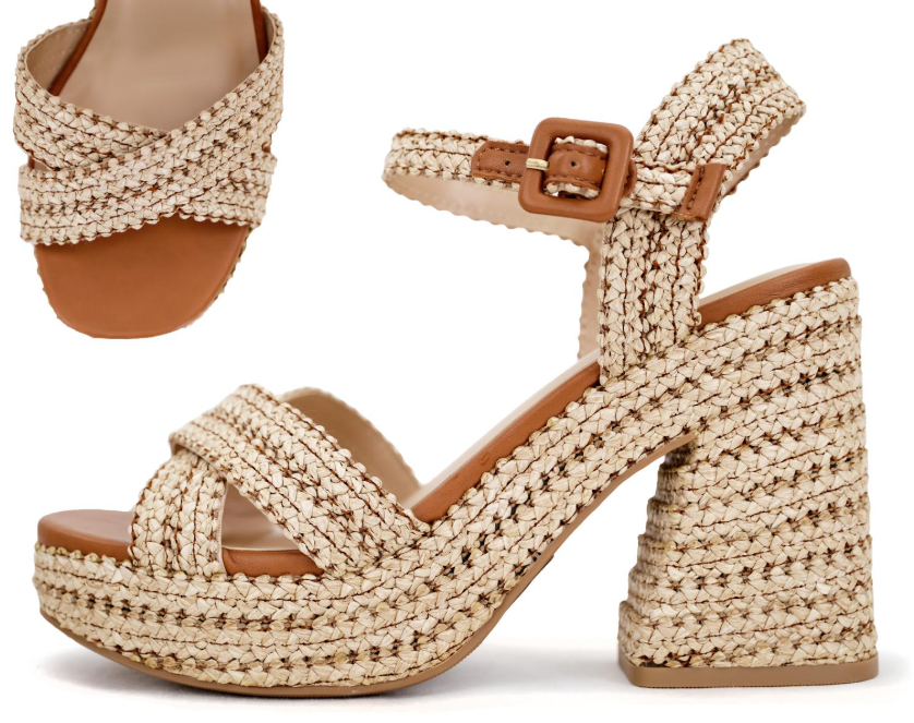 Yara Raffia Natural Tan Block Heel