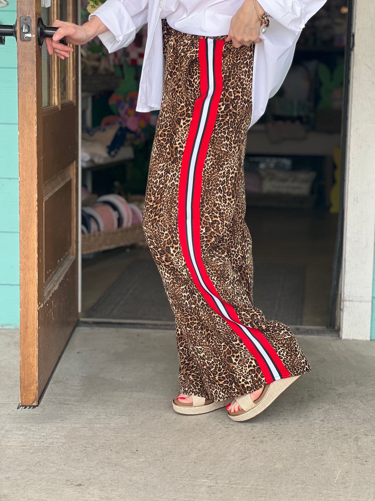 Leopard Contrast Stripe Pants