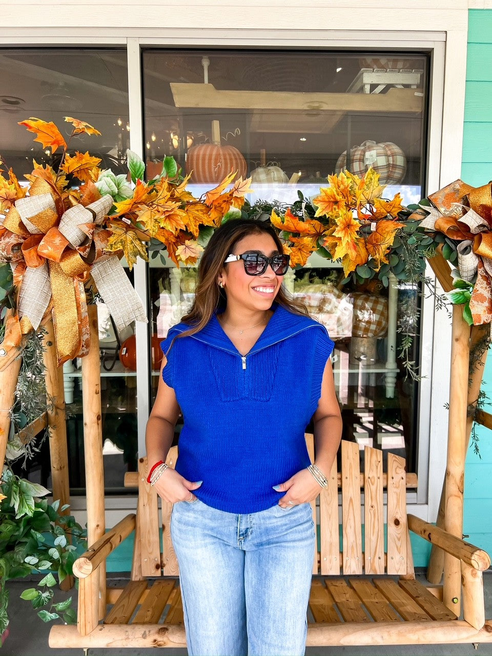 Royal Blue Mock Neck Zip Sweater Vest