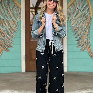 Black Wide Leg Bow Detail Pants