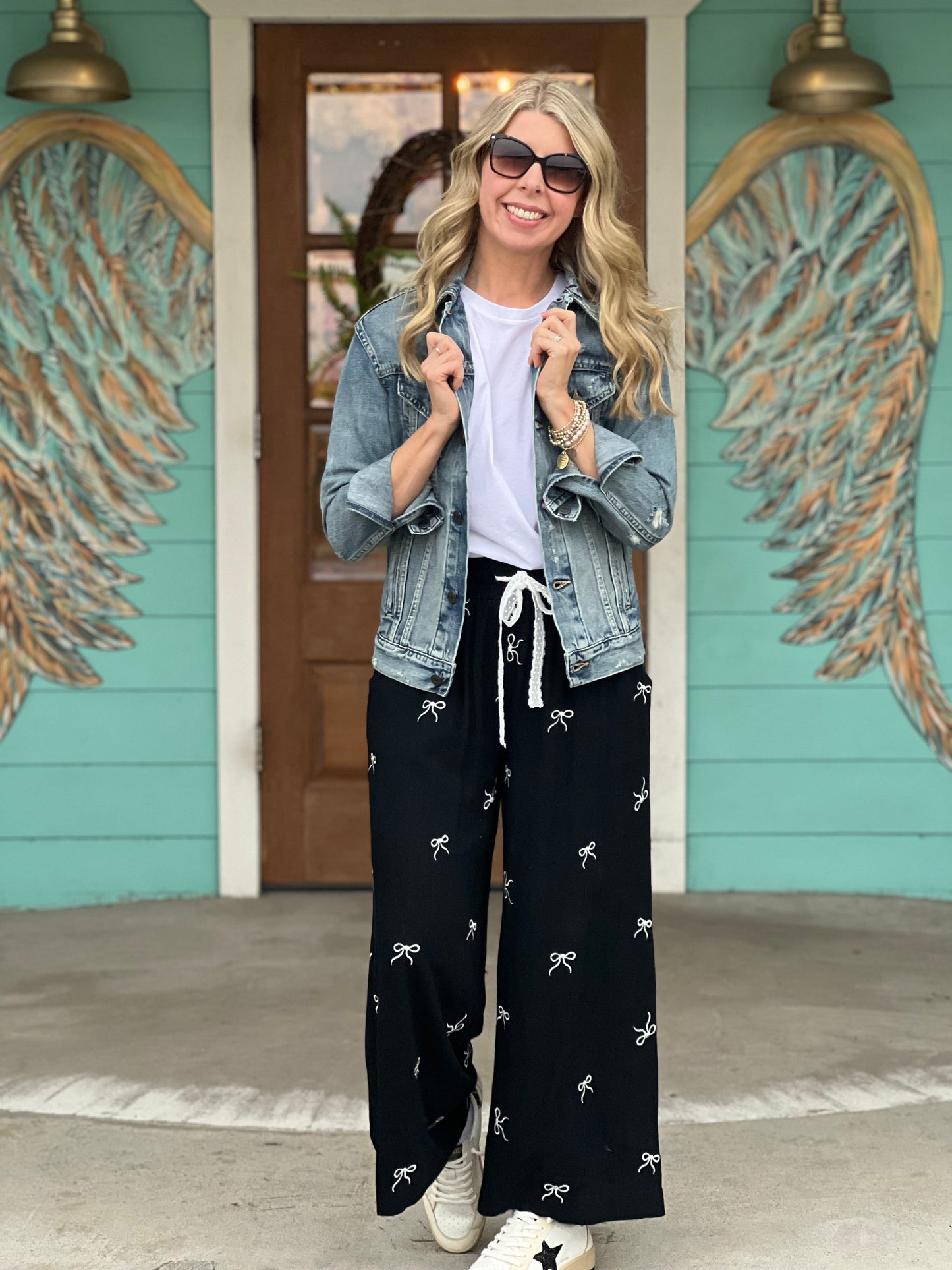 Black Wide Leg Bow Detail Pants