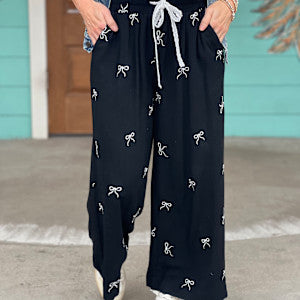 Black Wide Leg Bow Detail Pants