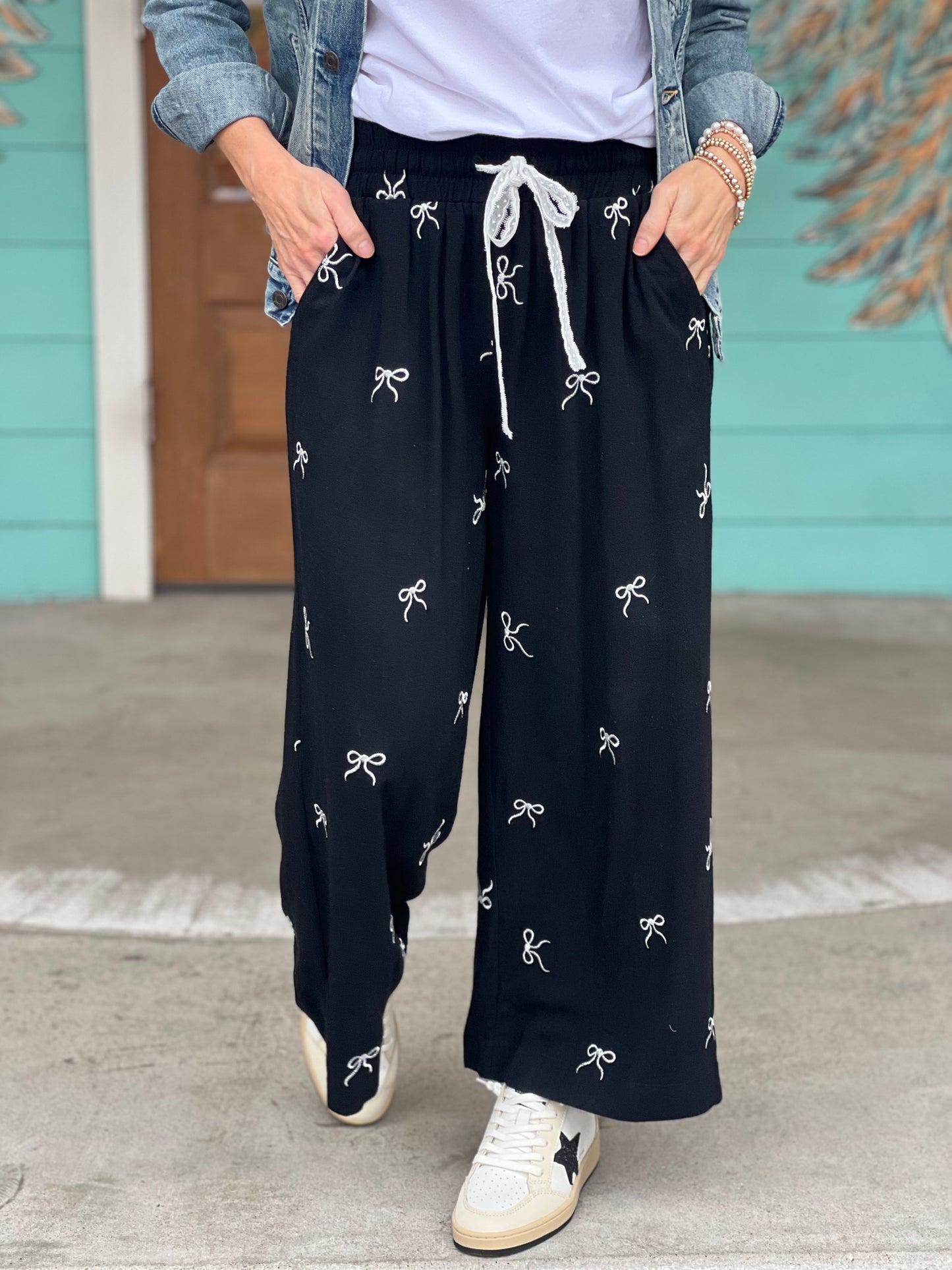 Black Wide Leg Bow Detail Pants