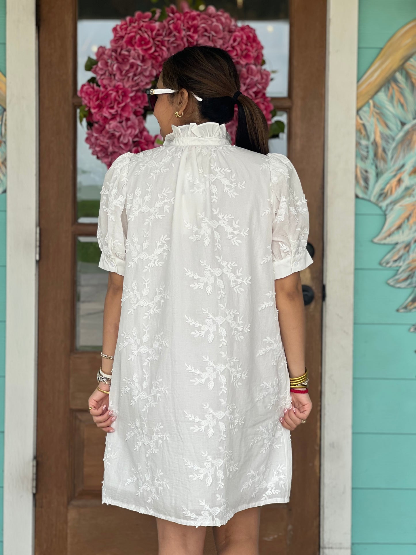 Off White Floral Applique Dress