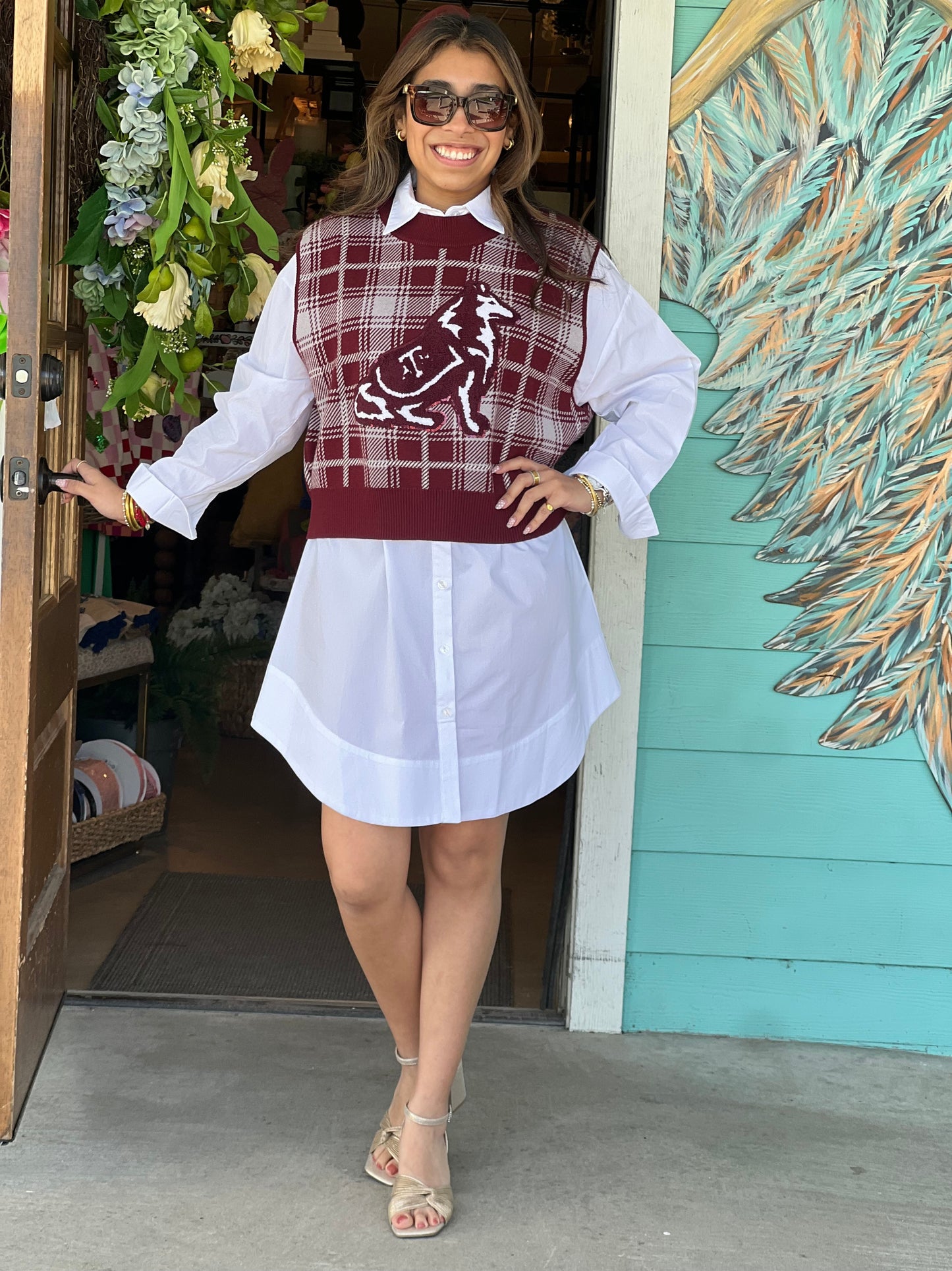 Queen of Sparkles Maroon Plaid A&M Vest