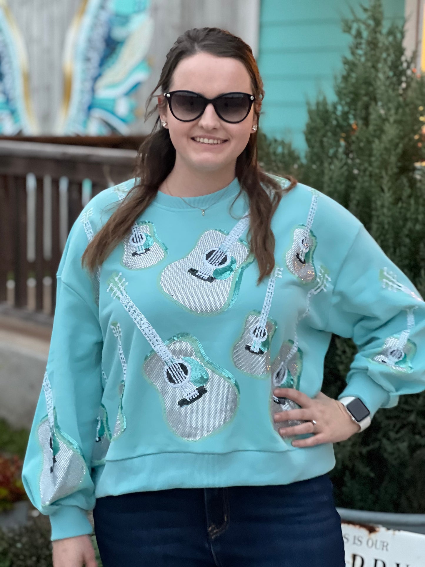 Queen of Sparkles Mint Guitar Sweatshirt